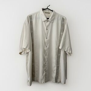 Tommy Bahama Camp Shirt Mens XXL Ivory Embroidered 100 Silk